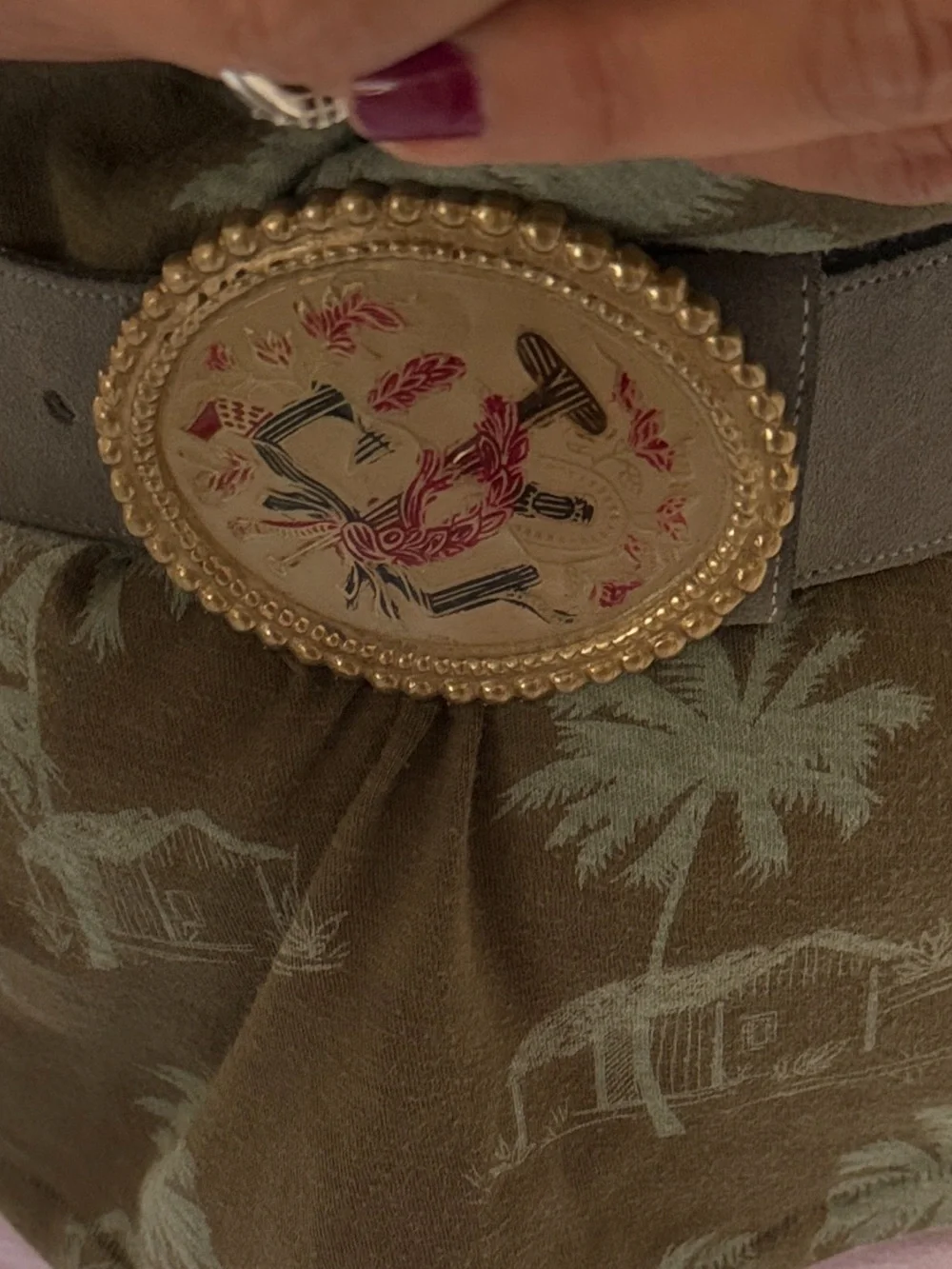 Southwestern-style belt gray suede intricate 
